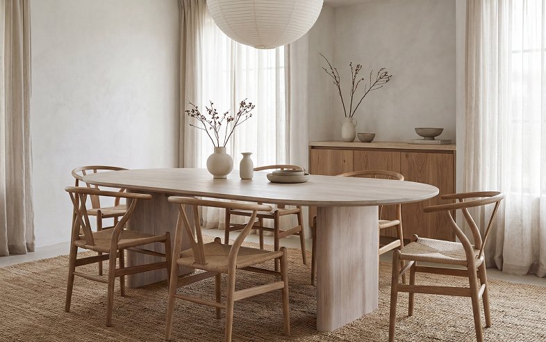 Wooden dining table set that may contain harmful formaldehyde emissions.