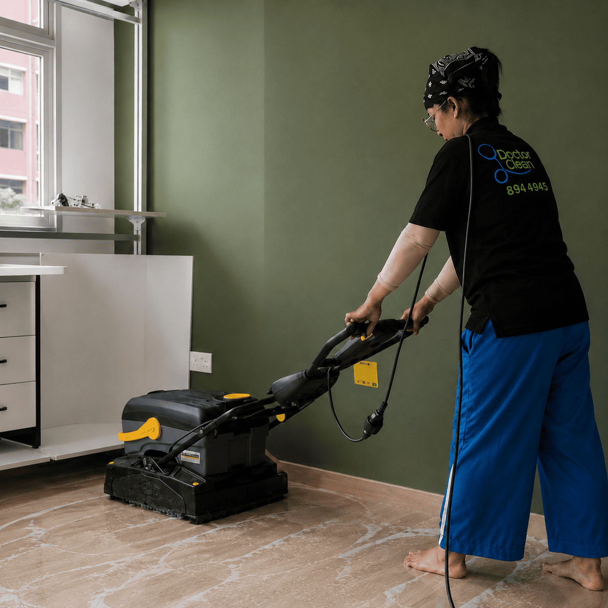 Deep floor scrubbing machine for post-renovation cleaning