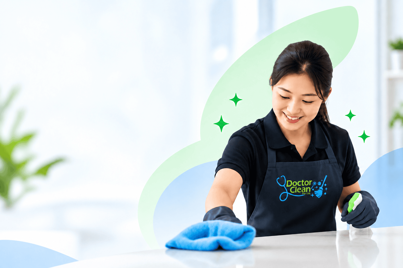 Doctor Clean professional cleaner in uniform cleaning a Singapore home